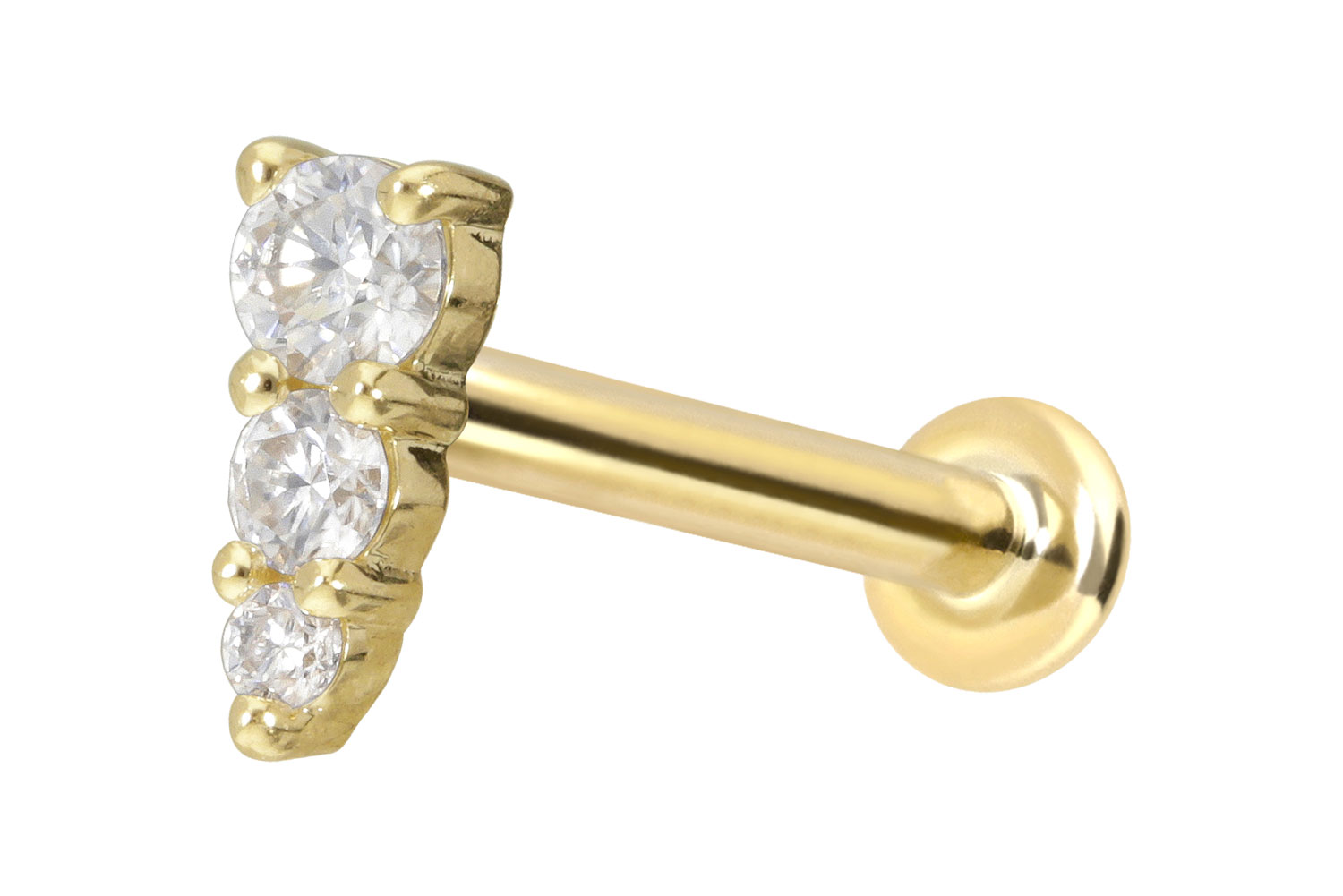 14 Karat Gold Labret Piercing mit Push Fit MOISSANIT-EISZAPFEN